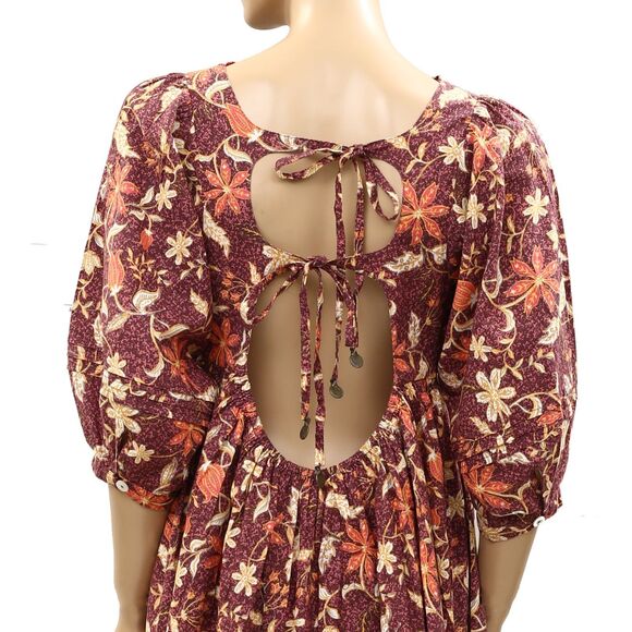 Free People Lola Floral Mini Dress Printed Balloon Sleeve Cutout Cotton S 286397 - Picture 8 of 9